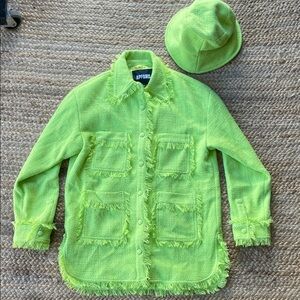 Apparis Vibrant Green Fringe Jacket and Hat Set